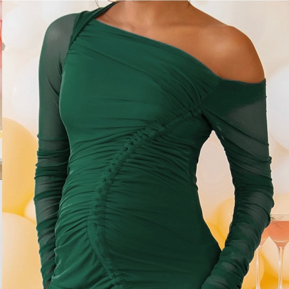 Green Maternity Asymmetric Ruched Midi Dress (Club London)